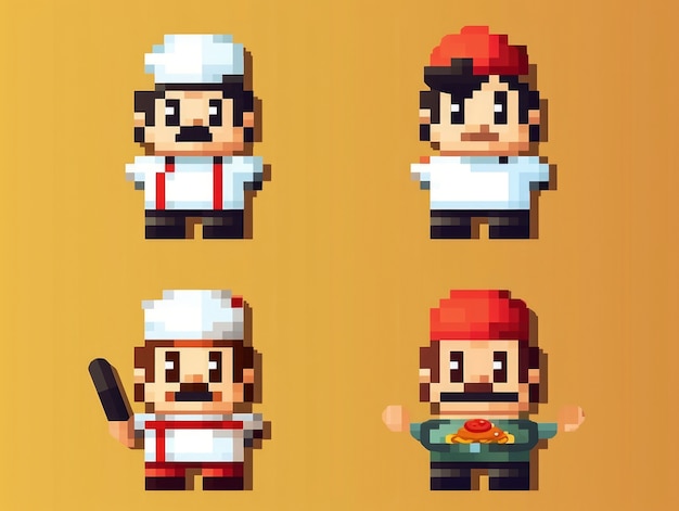 Free Photo 8-bits cook characters gaming assets