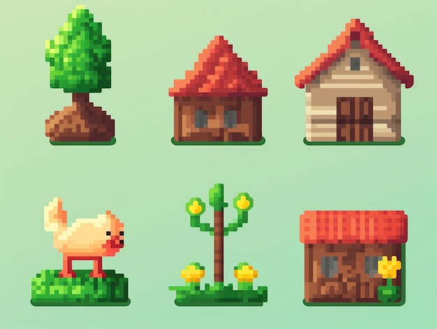 Free Photo 8-bits farm gaming assets