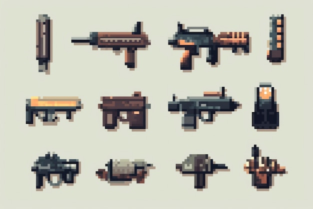 Free photo 8-bits guns gaming assets