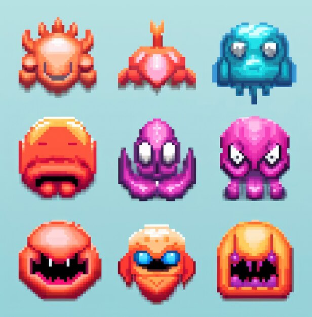 8-bits monsters gaming assets