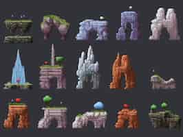 Free photo 8-bits stone gates gaming assets