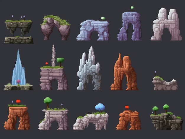 8-bits stone gates gaming assets