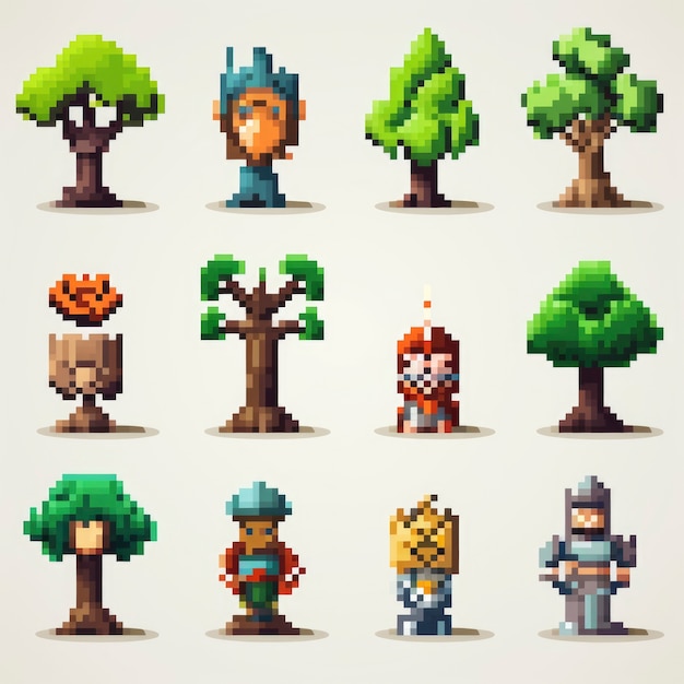 8-bits trees gaming assets