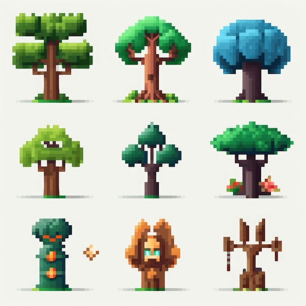 8-bits trees gaming assets