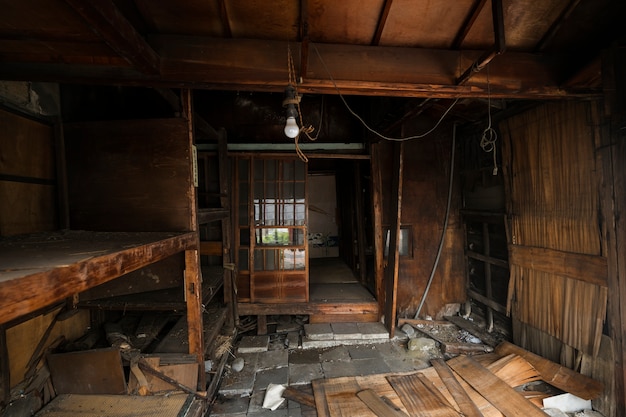 Free Photo abandoned house cluttered interior