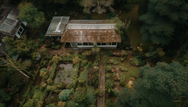 Abandoned hut in rustic forest tranquil beauty generated by AI