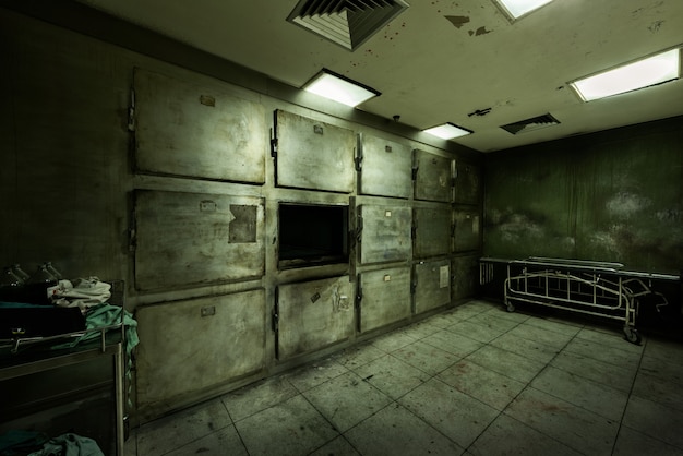 Free photo abandoned morgue in psychiatric hospital