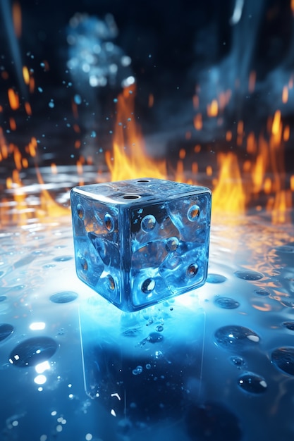 Abstract 3d dice floating with fire