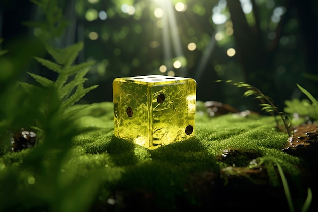 Free photo abstract 3d dice with nature landscape