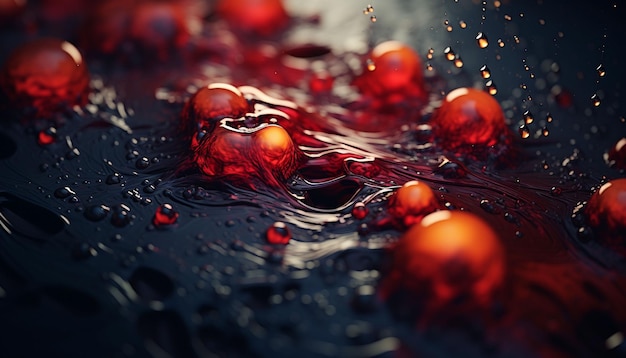 Free photo abstract 3d water drops with red fire and navy color design