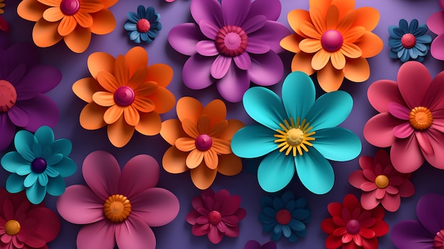 Free photo abstract background with 3d flowers