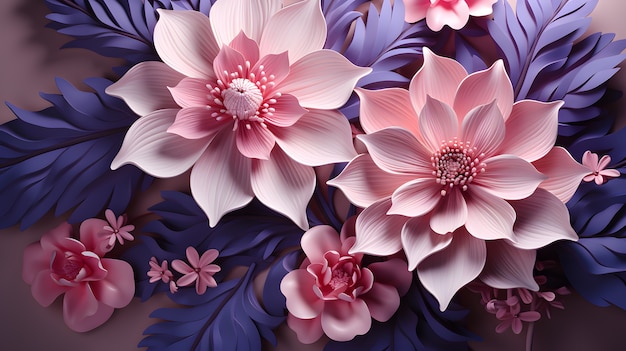 Free photo abstract background with 3d flowers