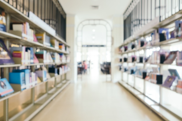 Abstract blur and defocused bookshelf in library