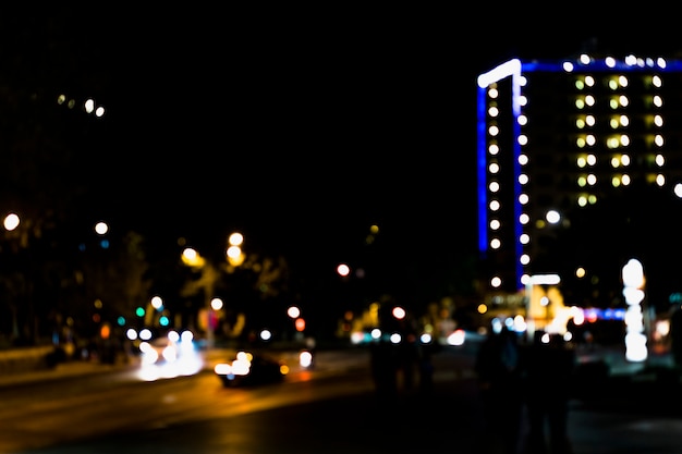 Free Photo abstract blur image of road in night time with bokeh