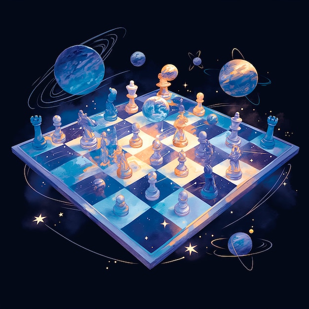 Free Photo abstract chess pieces in digital art style