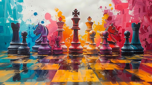 Free Photo abstract chess pieces in digital art style