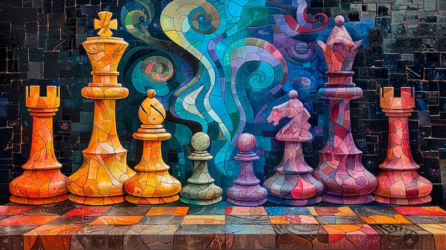 Free Photo abstract chess pieces in digital art style