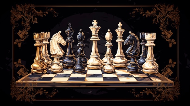 Abstract chess pieces in digital art style