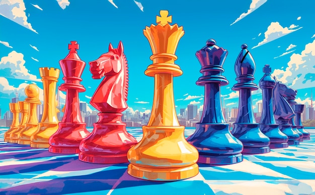 Free Photo abstract chess pieces in digital art style