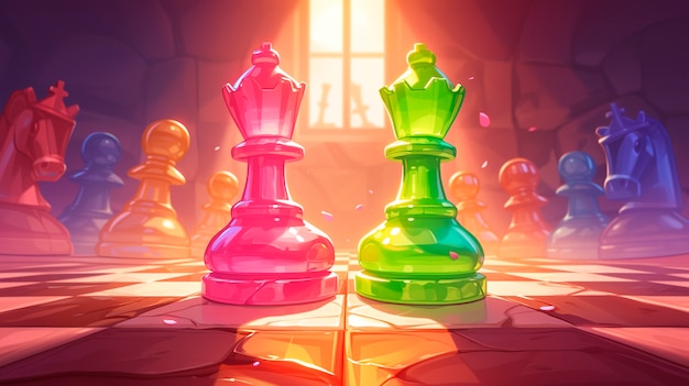 Free Photo abstract chess pieces in digital art style