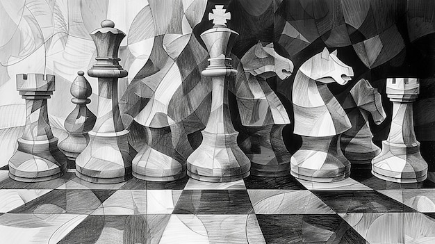 Free Photo abstract chess pieces in digital art style