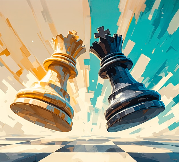 Free Photo abstract chess pieces in digital art style