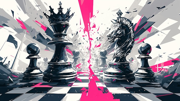 Abstract chess pieces in digital art style