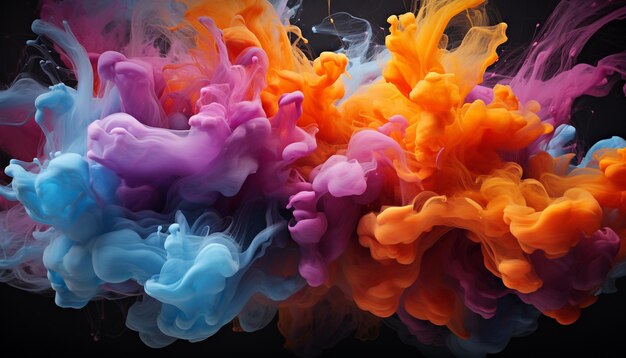 Abstract colors in motion ink exploding vibrant purple splashing generated by artificial intelligence