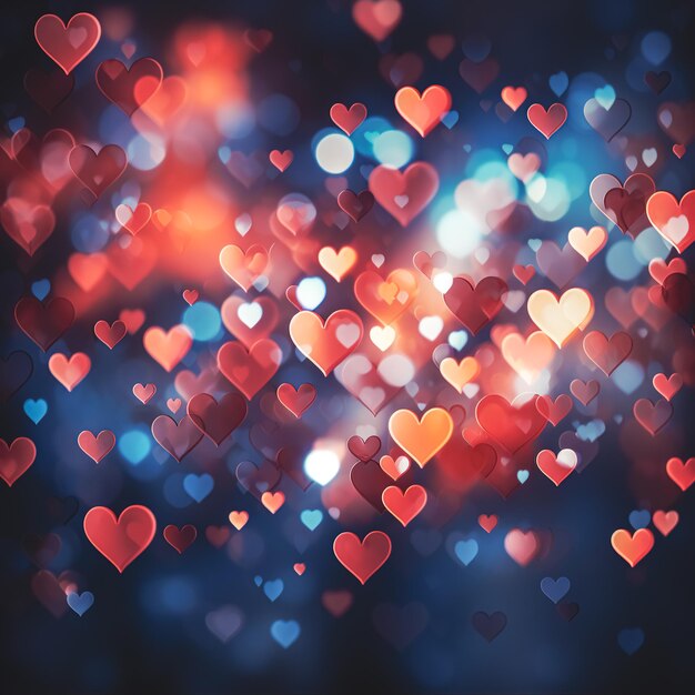 Abstract dark gradient background with hearts shape bokeh