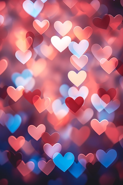 Abstract dark gradient background with hearts shape bokeh