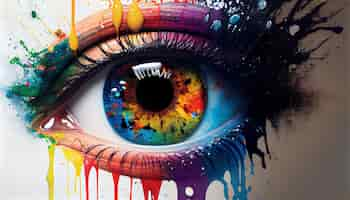 Free photo abstract eye portrait colors splatter creativity spectrum generated by ai