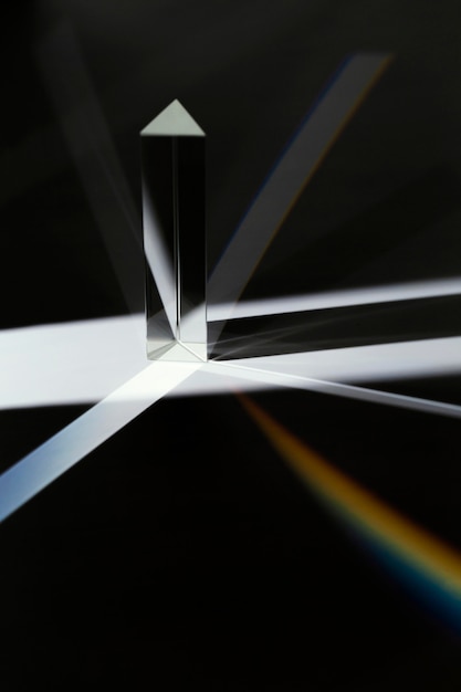 Free photo abstract front view black and white prism and rainbow light