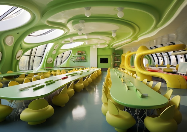 Abstract futuristic school classroom