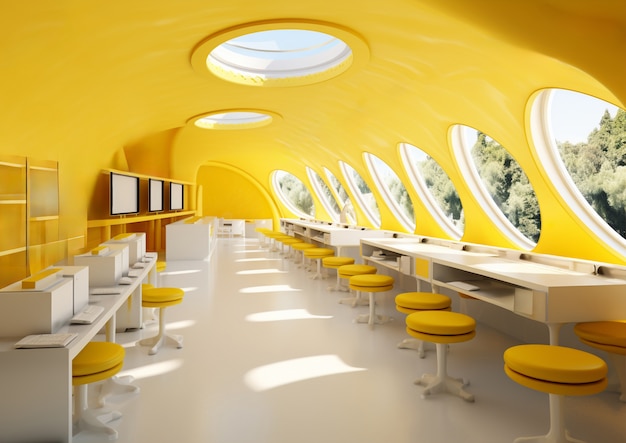 Abstract futuristic school classroom