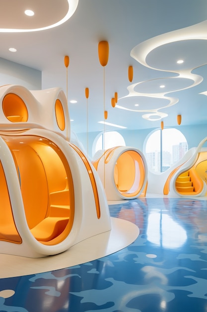 Abstract futuristic school classroom