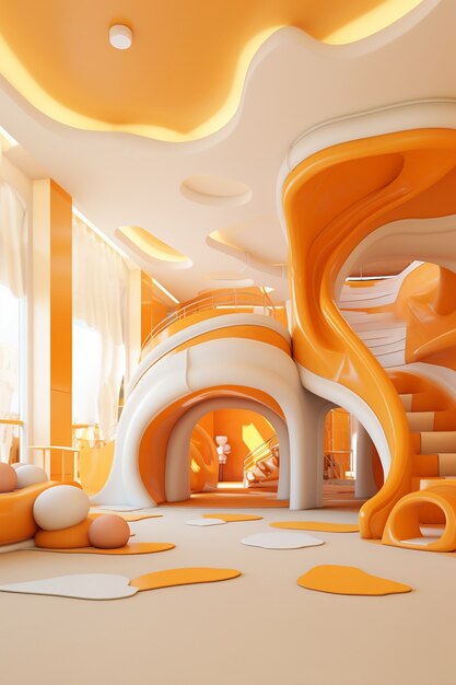 Abstract futuristic school classroom