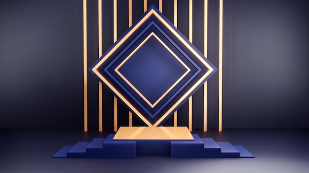 Free photo abstract geometry shape podium blue and gold pastel product stand presentation with minimal style 3d rendering illustration