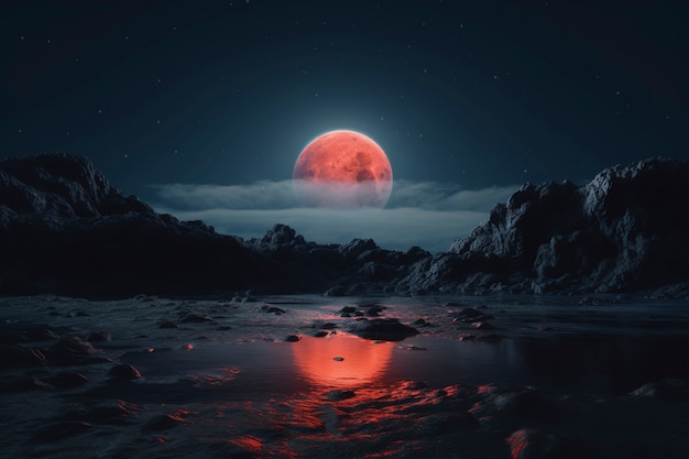 Free Photo abstract landscape with photorealistic view of moon