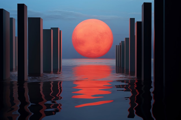 Free Photo abstract landscape with photorealistic view of moon