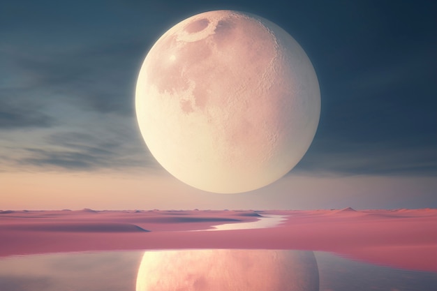 Free Photo abstract landscape with photorealistic view of moon