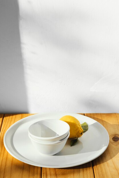 Abstract minimal concept lemon and plates