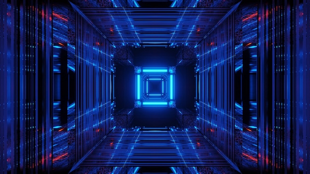 Abstract science fiction futuristic space with blue neon lights