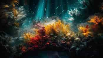 Free photo abstract underwater landscape of glowing coral reef generated by ai