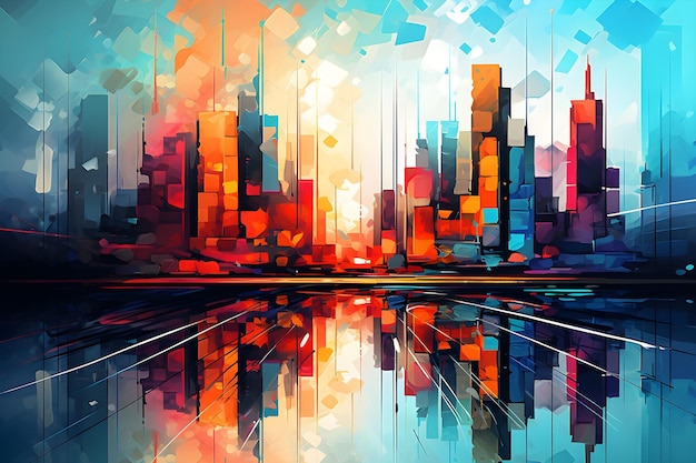 Free photo abstract watercolor cityscape with reflection design