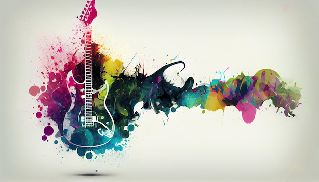 Free Photo abstract watercolor guitar exploding with colorful motion generated by ai