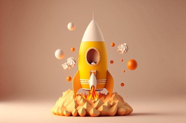 Free photo abstract yellow rocket ship concept in cartoon style