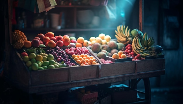 Free photo abundance of fresh healthy fruits at market generated by ai