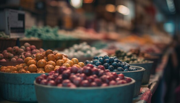 Abundance of fresh organic fruit in large basket generated by AI