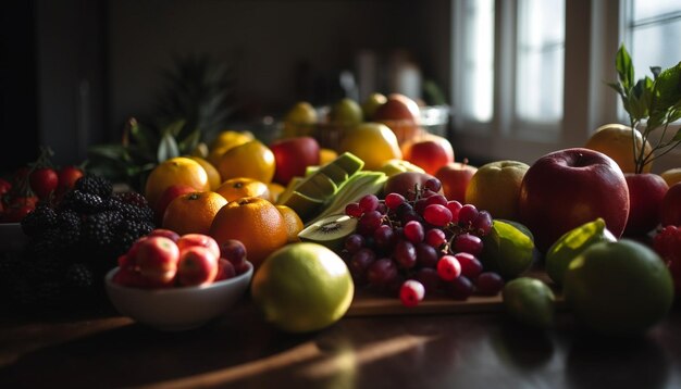 Abundant juicy fruit bowl a gourmet delight generated by AI