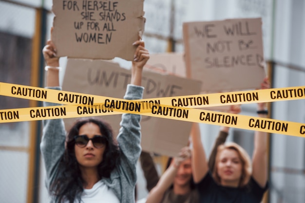 Free photo active and energetic. group of feminist women have protest for their rights outdoors